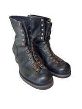 Vintage 1950s Black Montgomery Ward Blue Band Lineman Monkey Boots Steel Toe 12E