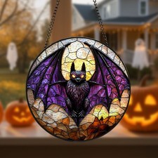 Halloween Bat Suncatcher Stained Glass, Gothic Purple Window Decor, Spooky Decor
