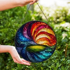 Rainbow Spiral Glass Suncatcher, Colorful Stained Glass Style Window Decor