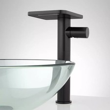 Signature Hardware Knox Waterfall Vessel Faucet w/Drain, Overflow, Matte Black