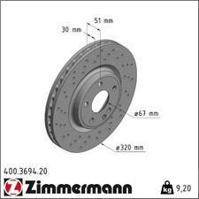 2x Zimmermann 400.3694.20 Bremsscheibe f&uuml;r MERCEDES BENZ CLA B KLASSE A GLA
