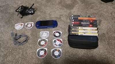 PSP 1000 Metallic Blue w/ Ark-4 USB power/data Power Cable WORKING 13 Games