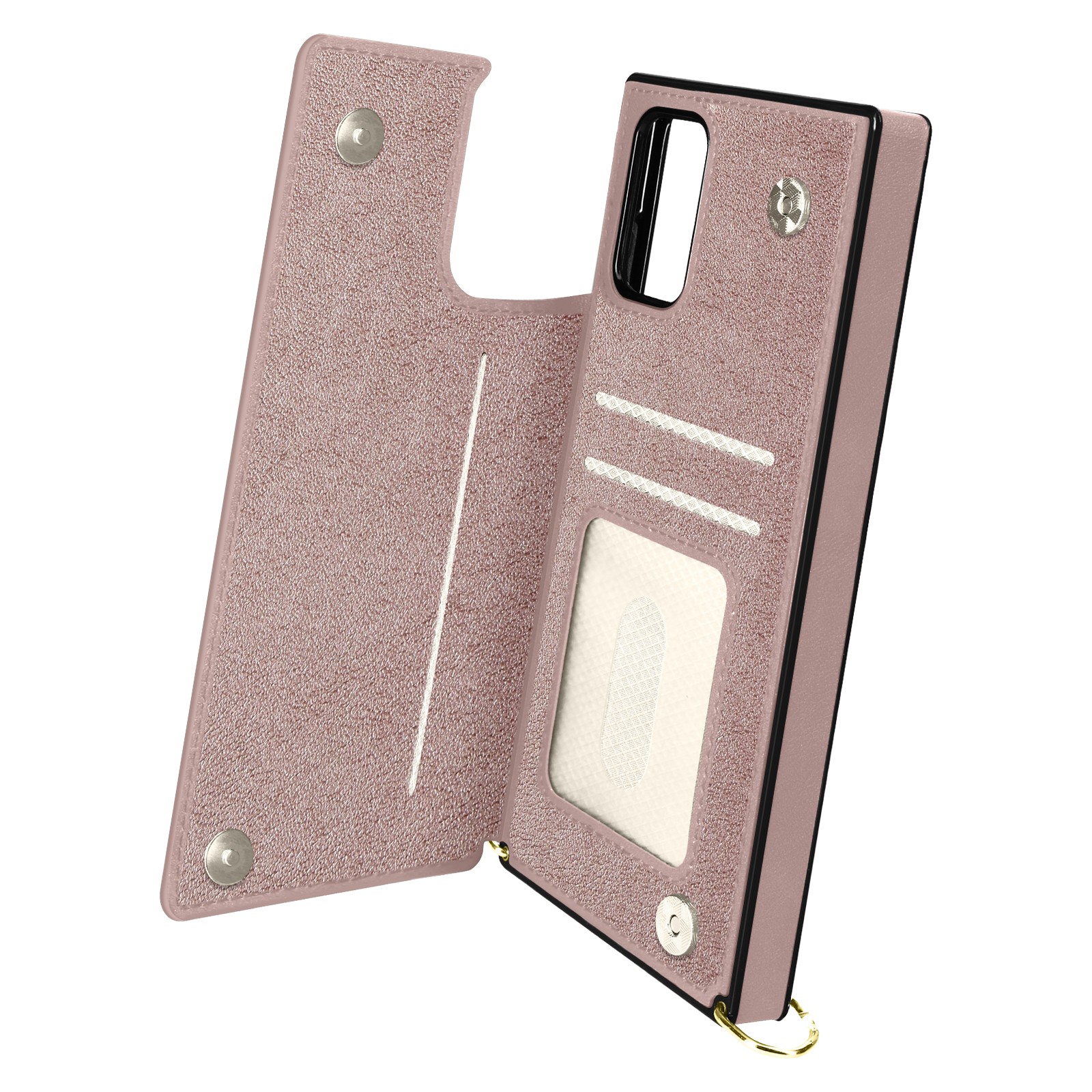 Coque Galaxy S20 FE or rose finition bijoux avec chaine et fente pour carte