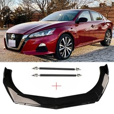 Universal Glossy Black Front Bumper Lip Spoiler Splitter Strut Rods Body Kit