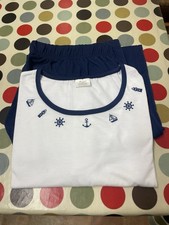 Sleep /Lounge Suit Size M White Top and Navy Trousers Brand New