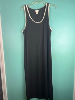 h&m ribbed maxi dress Women's H&M Black Ribbed Maxi Dress with Beige Trim Size L