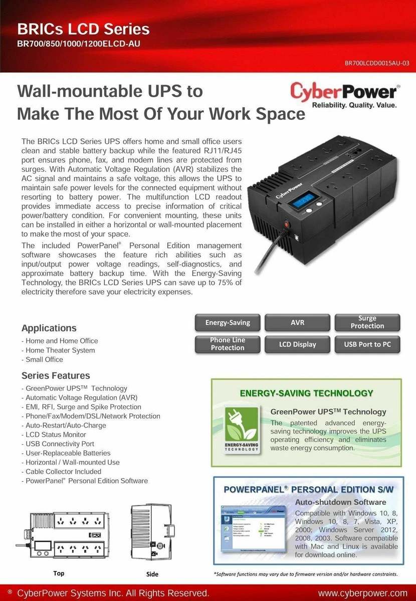 CyberPower Bric-LCD 1200VA / 720W UPS 8 Outlets Powerboard UPS BR1200ELCD