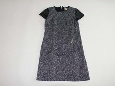 Michael Kors Womens Sheath Dress Size 6 Short Sleeves Black Gray Leather Sleeves