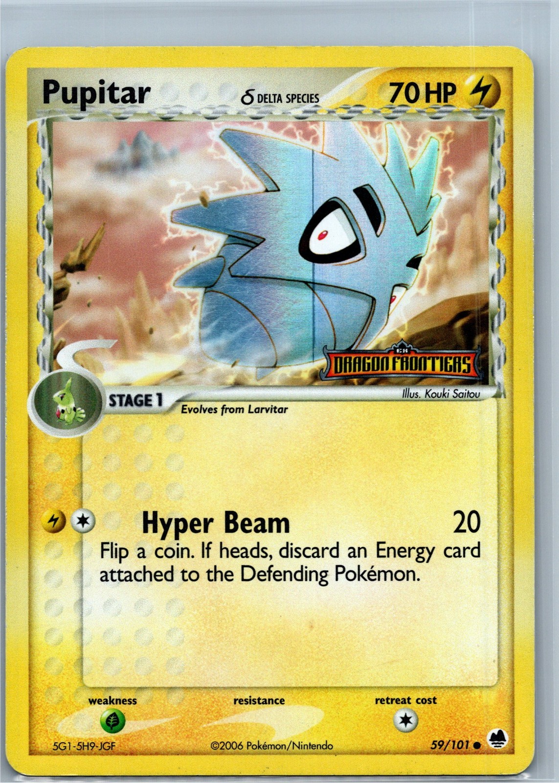 Pokemon Card - Pupitar Dragon Frontiers 59/101 Common Reverse Holo Stamped - DMG