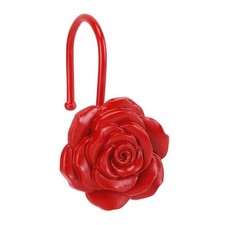 Metal Rose Shower Curtain Hooks, Rust-Resistant Hooks for Shower Curtain Red
