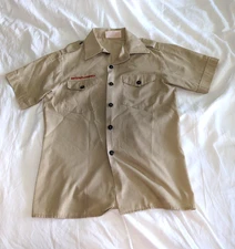 Boy Scouts of America BSA Youth Shirt Tan Large Short Sleeve Cotton Blend S1