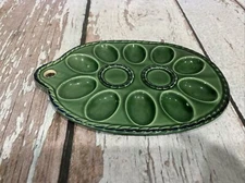Green Ceramic Egg & Relish Tray Dish Made In Japan Nice!