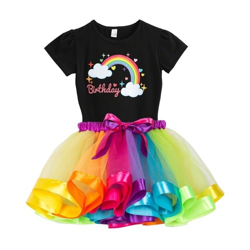 Licorne Girl Birthday Costume Outfits Rainbow Skirt,Licorne Horn Headband - Picture 4 of 26