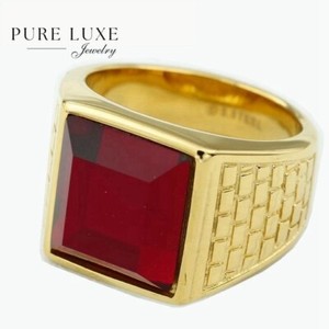 Authentic Men's Gold plated,,Red Cubic zirconia Ring 8,9 10 11 12 13.Box