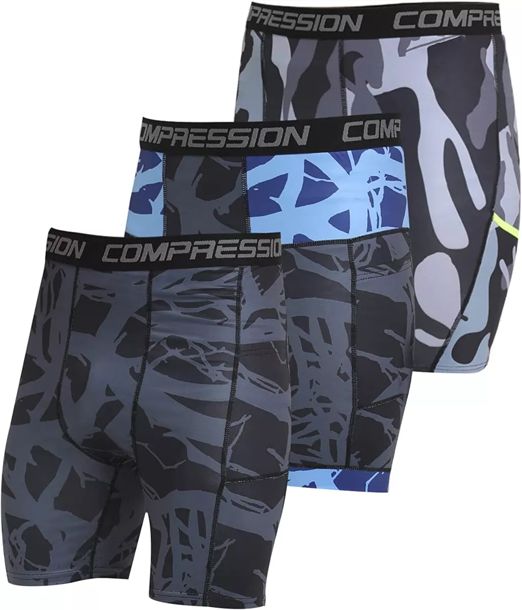 DMNGUP Men's Compression Shorts 3 Pack with Pocket Running