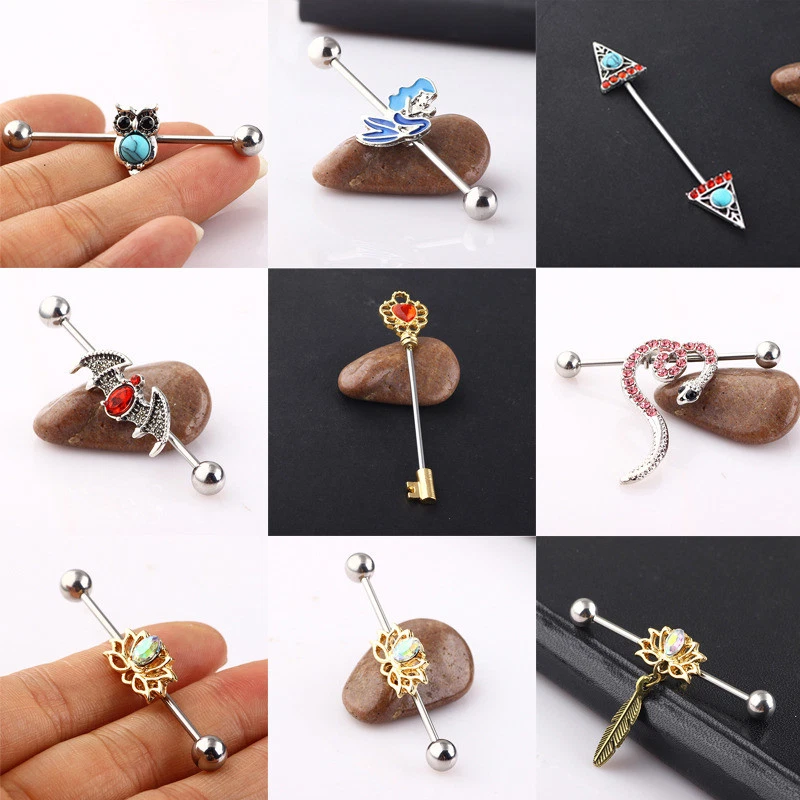 Multi Shape Turquoise Opal Steel Industrial Bar Scaffold Ear Barbell Piercing