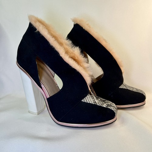 Sexy Pumps Snakeskin Pink Fur Accent ASOS Retro Glam 2015 MCM Art Deco - Picture 4 of 14