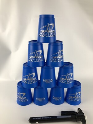 WSSA Official 10 Blue Speed Stacks Stacker Cups w/ Quick Release Stem Clip EUC