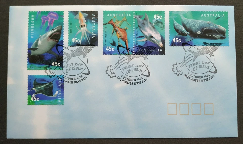 1998 Australia Planet Ocean Fish Dolphin Shark Whale Sea-dragon Squid FDC (pair) - Image 3 of 4