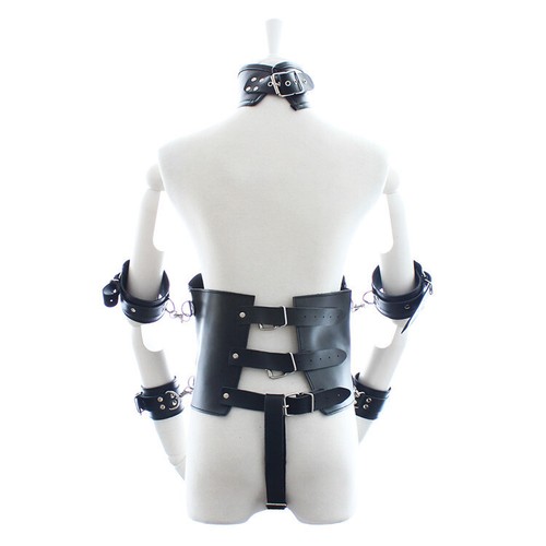 Unisex Leather Corset Neck Collar Waist Cuffs Harness Bondage Clamp Restraint - Picture 15 of 41