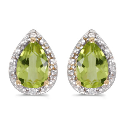 Ohrringe 10 Karat Gelbgold Birne Peridot und Diamant
