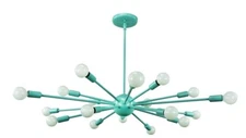 1950's 18 Arms Mid Century Modern Brass Sputnik Chandelier Sea Foam Green Lamp