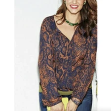 CAbi Snakeskin Print Surplice Border Wrap Blouse Women's Size Medium
