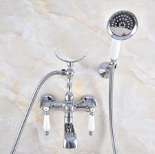 Polished Chrome Wall Mount Clawfoot Bath Tub Faucet Tap w/Handheld Shower Zna702