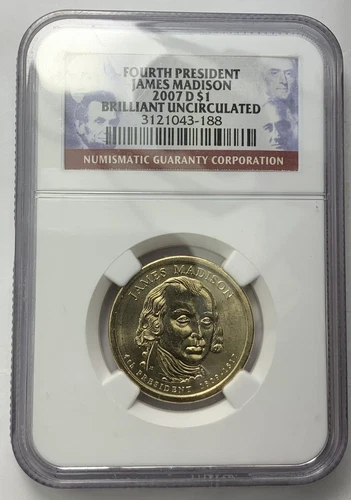 2007-D James Madison Presidential Dollar - NGC Brilliant Uncirculated (B40)