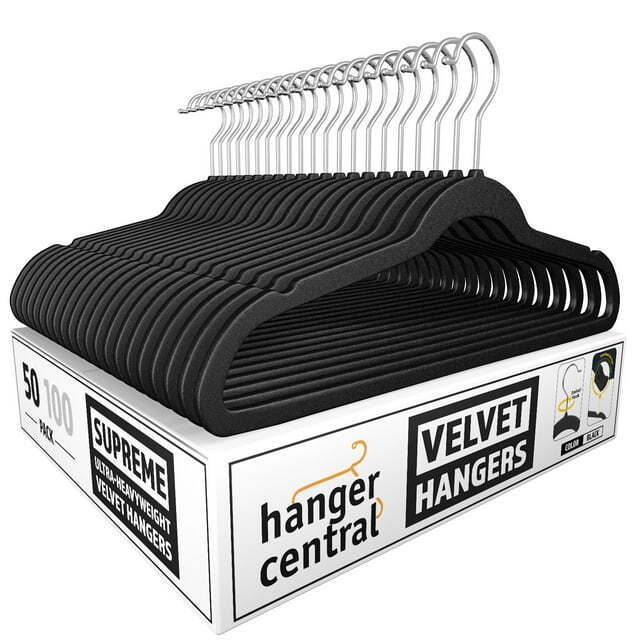 Velvet Heavy-Duty Clothes Hangers 50-Pack - Black-image