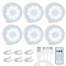 6 Pack Puck Lights with Remote Rechargeable Motion Sensor Light Wireless