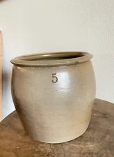 Salt Glazed Early 19th C Stoneware Crock 5 Pint Great Condition Storage Jar