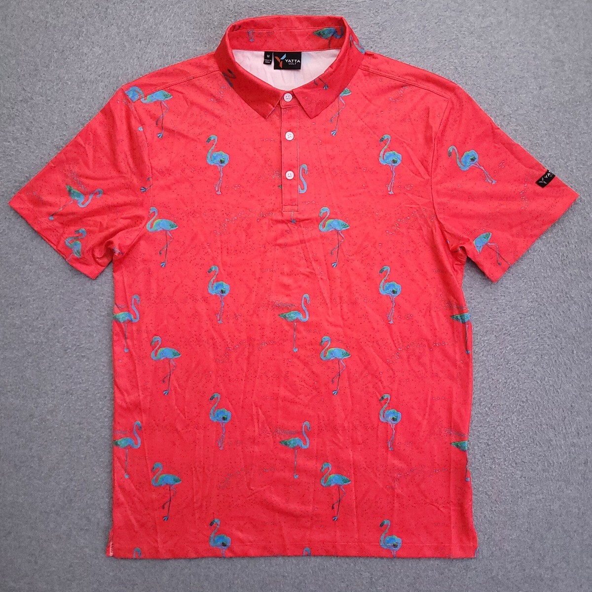 Yatta Golf Polo Shirt Mens Medium Flamingo Allover Print