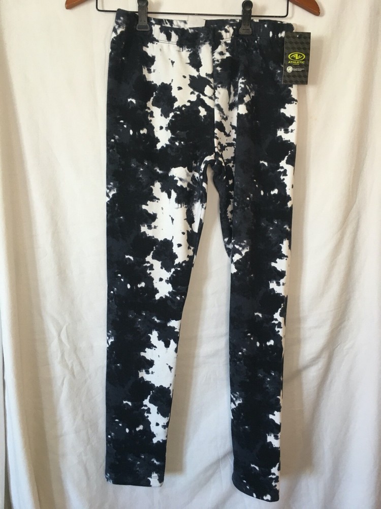 NWT Athletic Works Cozy Leggings Black Tie Dye Fleece Lined many sizes Girls