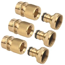 3Sets of Brass Male and Female 3/4 Inch Water Hose Quick Connect Fitting Gard...