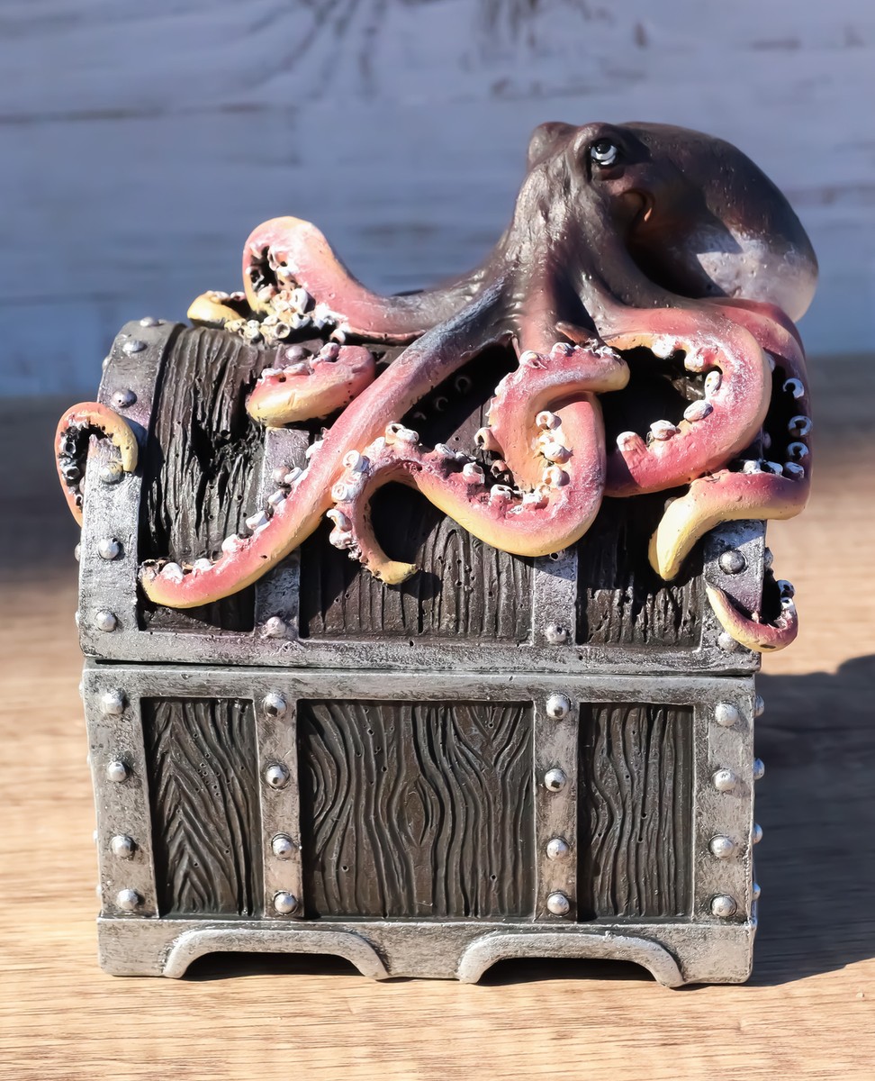 Nautical Marine Ocean Octopus Kraken Guarding Treasure Chest