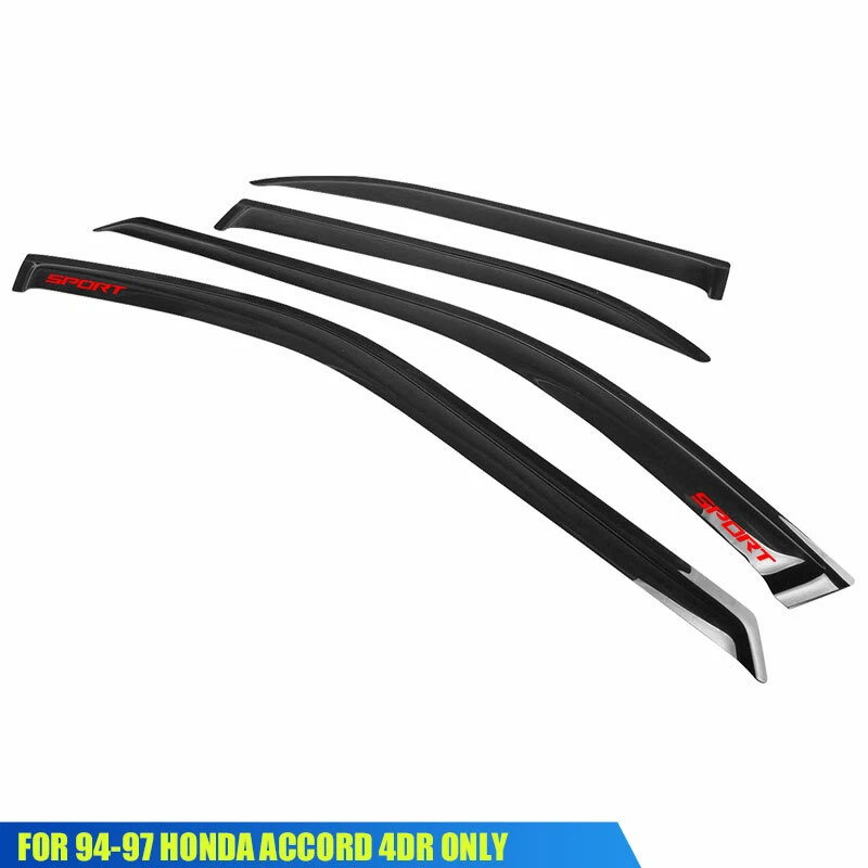 Fits 94-97 Honda Accord Sedan Window Visors Shade Vent Rain Guard w/ Red Sport Foto 4 de 4