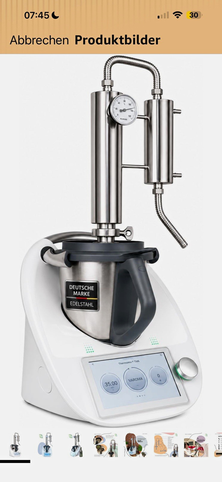 Destille Öle Thermomix Edelstahl-Destillieraufsatz mit Zubehör im Holzkoffer