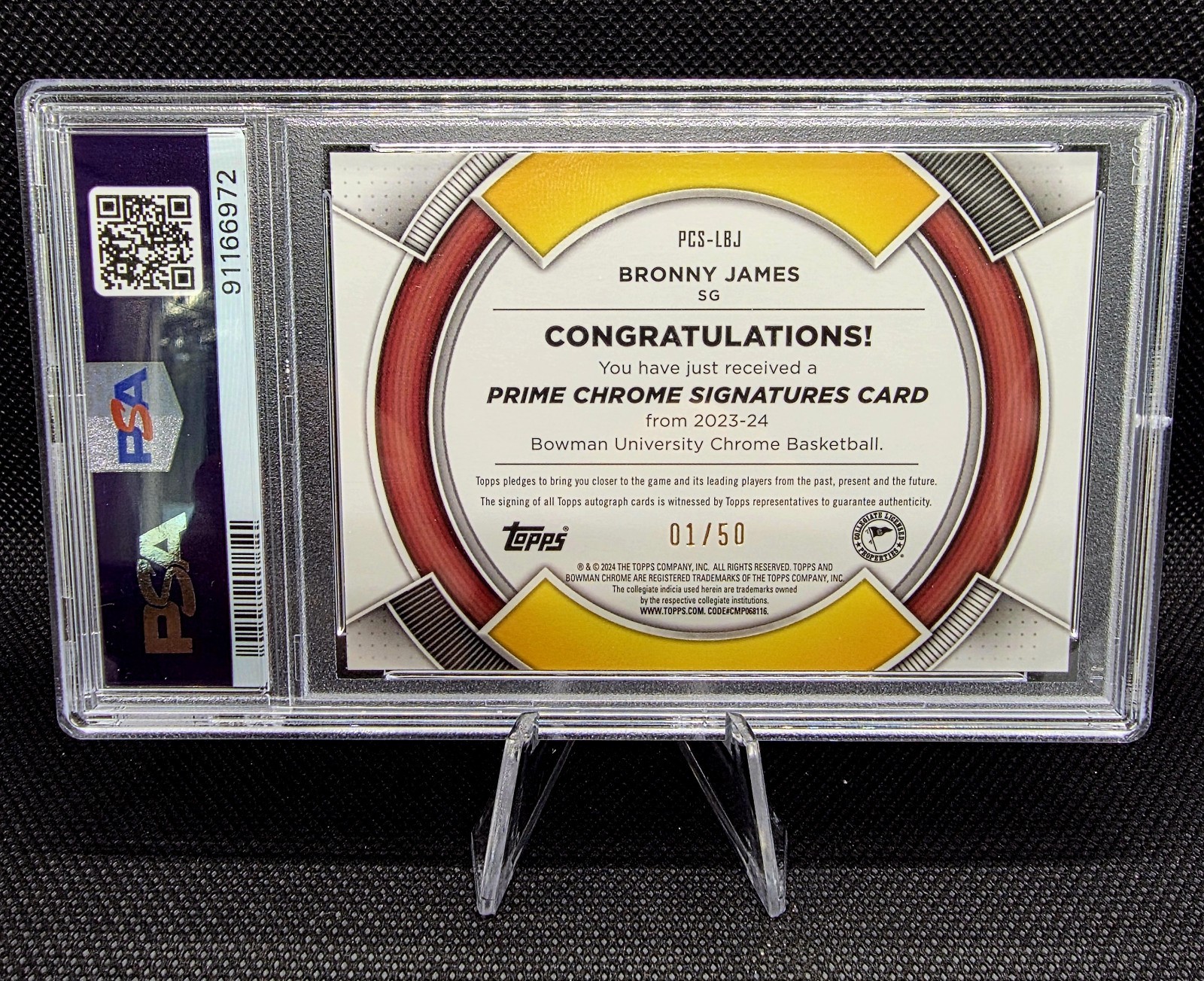 💥Topps 2023-24 Bowman U Chrome Bronny James PCS-LBJ Auto RC /50 PSA 9💥 view 3