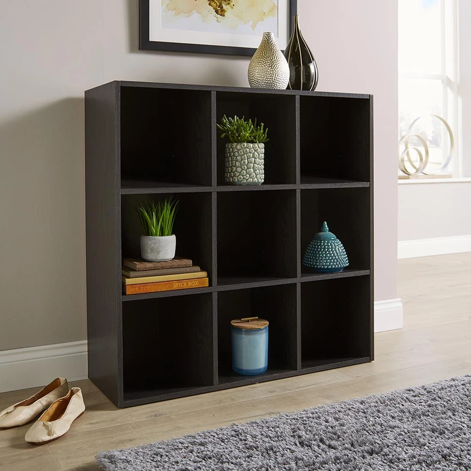 Storage Cube 9 Shelf Bookcase Wooden Display Unit Organiser Black Furniture