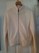 Athleta Women's Small Mock Neck Full Zip up Long Sleeve Cream/off White Sweater