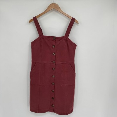 Thread & Supply Mauve Button Front Denim Pinafore Overall Dress Women's Sz M