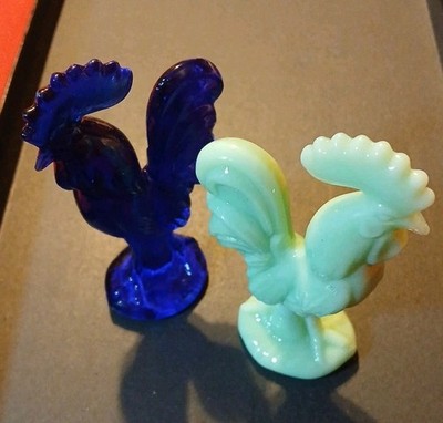 Cobalt Blue & Jadeite Rooster Chicken Lot Standing Figure Figurine #17