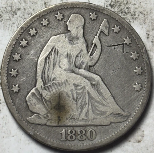 1880 50c Seated Liberty Half Dollar. Attractive Circulated Details, Cleaned/ dmg