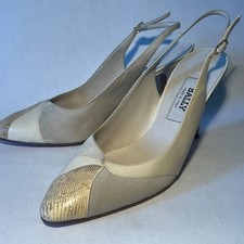 Vintage Bally Light Grey Leather Slingback Size 10 M Italy
