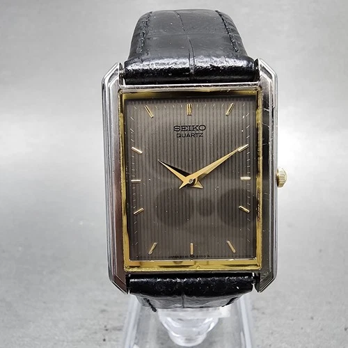 Seiko Tank Watch Men 25mm Black Dial Black Tone Rectangle 5y30-5359 New Battery