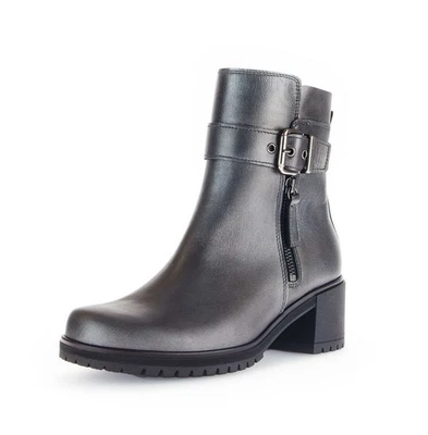 Gabor Fashion Stiefelette Silber Leder Blockabsatz Ankle Boots Stiefel Schnalle