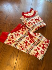 hanna andersson womens S 2 pc pajamas set dear deer red white holiday unisex