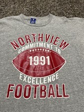 Vintage 1991 Single Stitch Champion Made In USA North View Football T Shirt XL