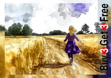 Open Sky Childhood Walk 5"x7" Print on Matte Paper | Atmospheric Watercolor Art